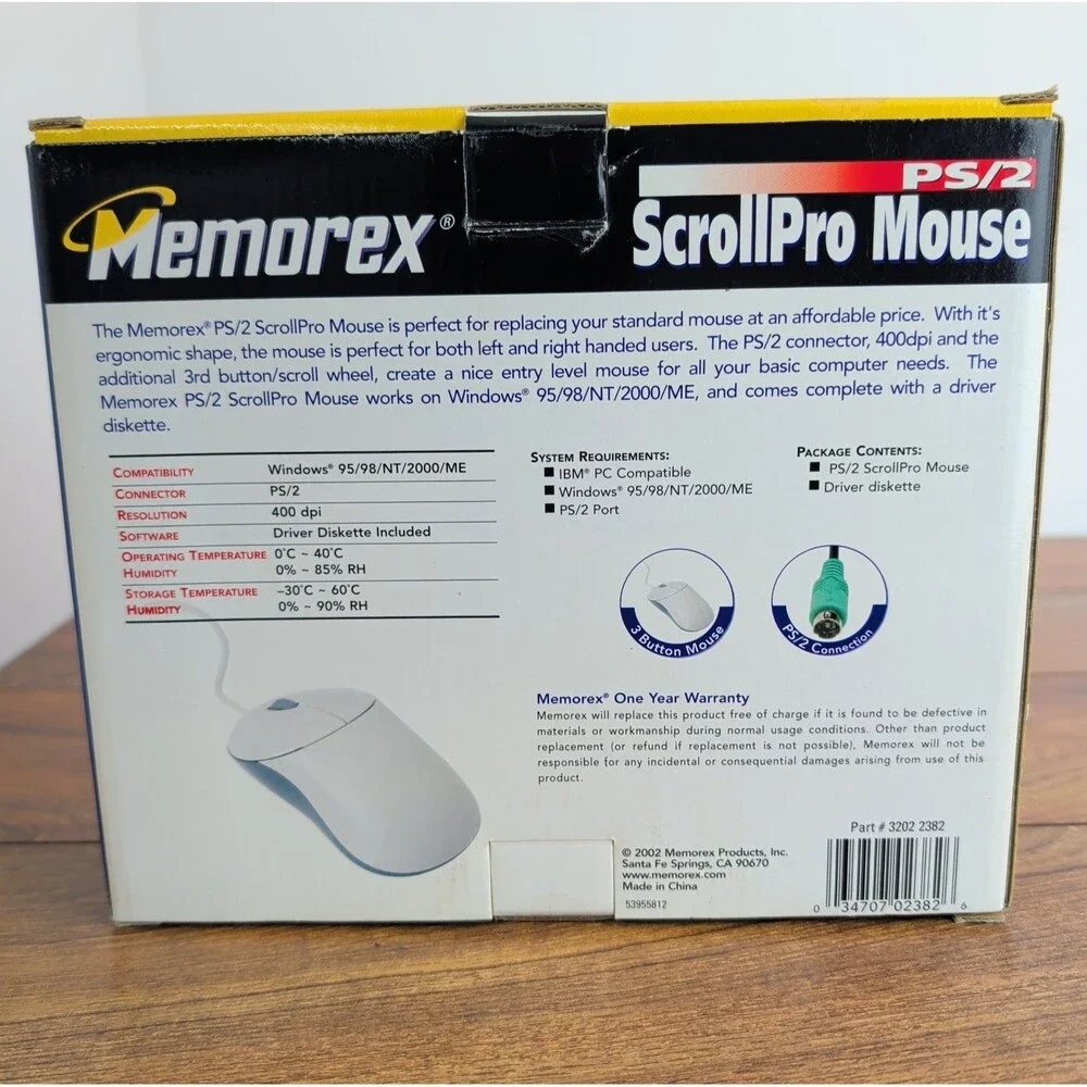 Memorex PS/2 ScrollPro Wired Computer Mouse 3202-2382 NEW IN BOX Scroll Pro